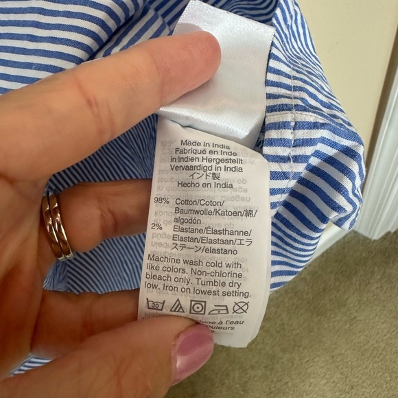 J Crew Women's Blue And White Striped Ruffle Neck Long Sleeve Top  Size S - Picture 5 of 6